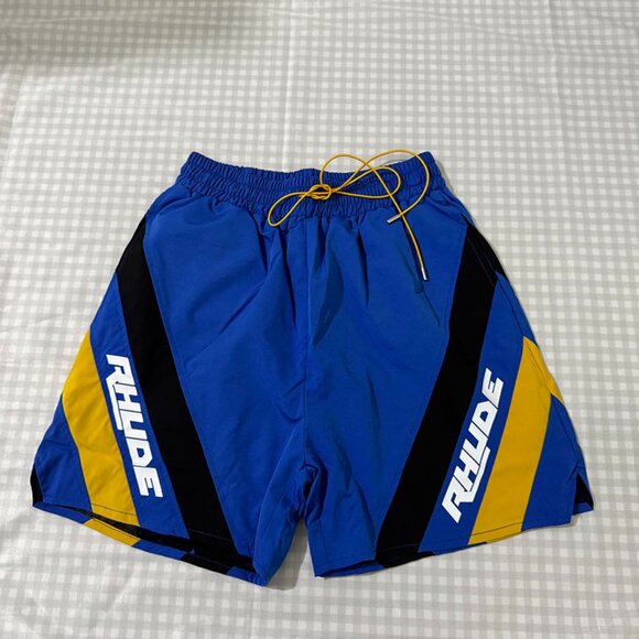 Rhude Blue Striped Yellow Drawstring Shorts - Picture 1 of 4